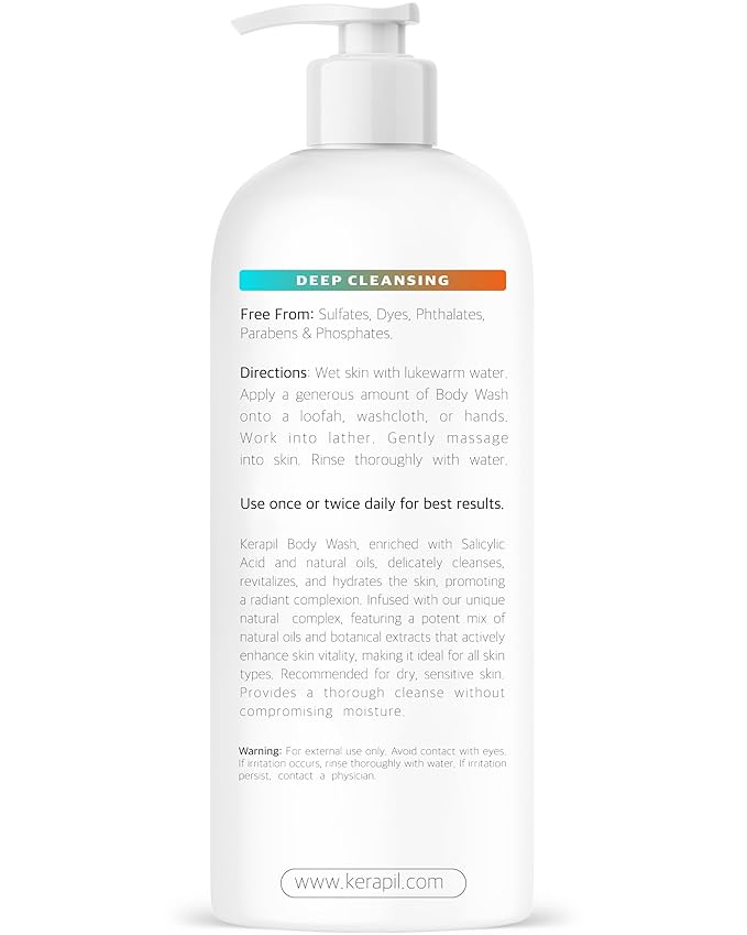 Exfoliating Body Wash With Salicylic Acid - Gentle Exfoliates Rough and Bumpy Skin KP and Acne with BHA &amp AHA - Unscented Body Wash Made in USA - (16 fl oz)