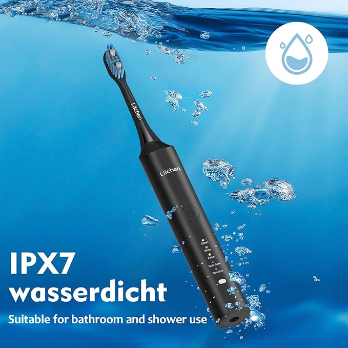 Lächen Electric Toothbrush for Adults – Sonic Rechargeable 5 Modes &amp Smart Timer Travel Case &amp Wireless Charging 4 Brush Heads IPX7 Waterproof (Black)