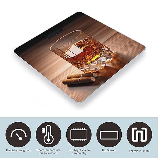 Brown Liquor in Cup Scale for Body Weight Safe Rounded Corners Tempered Glass Digital Bathroom Scale LED Display 400lb Capacity Weight Scales with High Precision Sensors