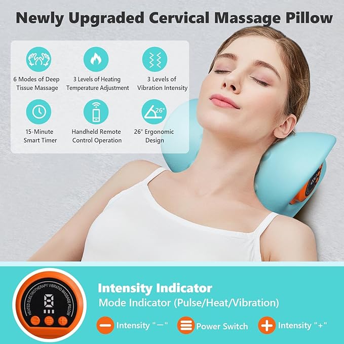 2026 Upgraded 3-in-1 Neck Massager Portable Cervical Traction Device 3 Heat Levels &amp 3 Vibration Modes Ergonomic Support for Neck Pain Relief &amp Muscle Relaxation Home &amp Office Use
