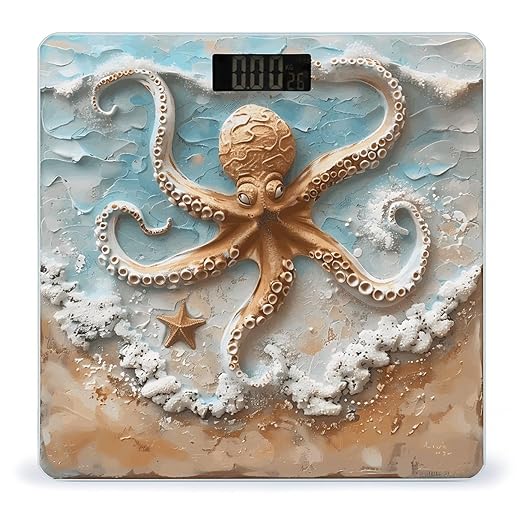Beach Octopus Starfish Digital Bathroom Scale for Body Weight Weighing Scale with Backlit LCD Display High Precision Measurements &amp Measures Weight Up to 180kg