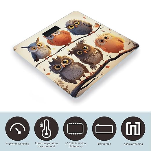 Owls Birds Bathroom Scale Rounded Smart Scale for Body Weight Automatic Power On/Off Weight Scales Accurate Bathroom Digital Scales for Pet Home Bedroom Kitchen