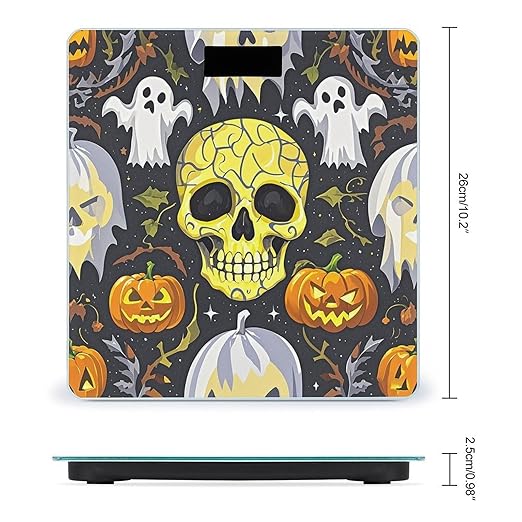 Yellow Skull Bathroom Scale for Body Weight Bathroom Weighing Scales with Back Lit LED Display Sturdy Tempered Glass Body Weight Bathroom Scale 400lb Weighing