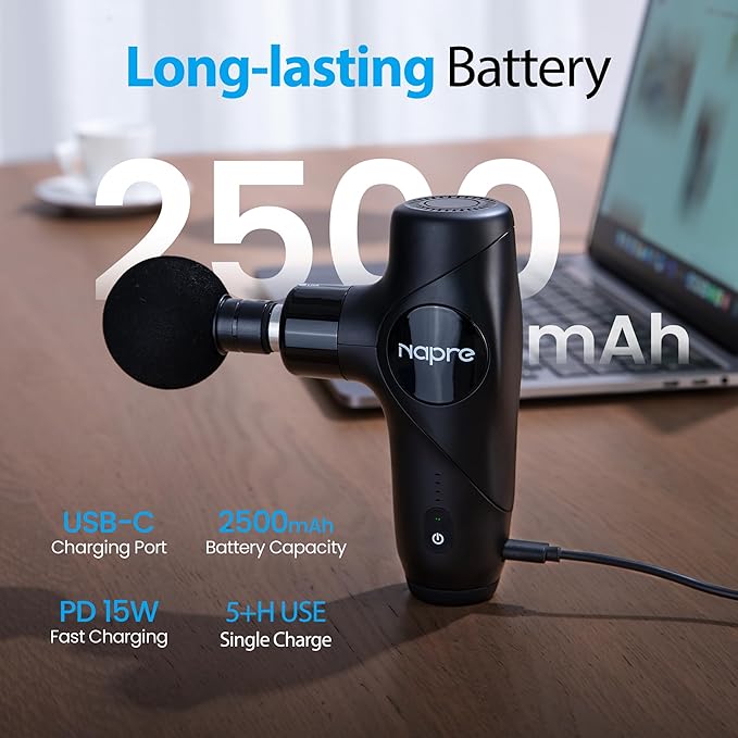 NAPRE 3-in-1 Mini Massage Gun with Heat and ColdDeep Tissue Back Massage with Detachable Handle for Neck/Body Pain ReliefPortable Handheld Percussion Muscle MassagerSmall &amp Quiet5 Headswith C