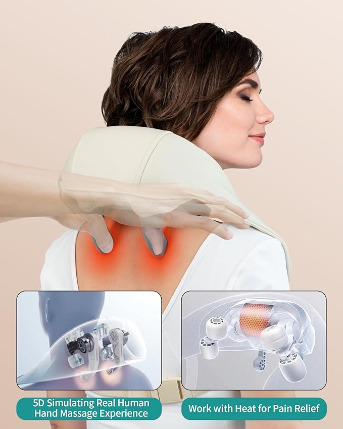 Shiatsu Neck and Back Massager with Adjustable Heat Electric Kneading Back Massager Pillow for Shoulder Waist Thighs and Deep Tissue Muscle Pain Relief Ultimate Relaxation Perfect for Home Office