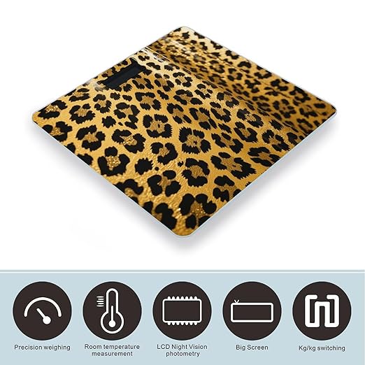 Leopard Print Weight Scale Large Bathroom Scales Digital Weight with Bright LED Display Non Slip Automatic Weighing Scale Fashion Weighing Machine for Body