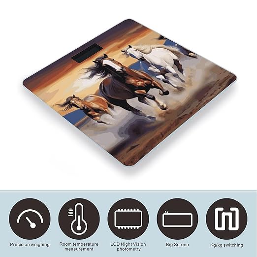 Digital Bathroom Scale for Body Weight Scale with Bright LCD Display High Accuracy Step-On Technology Auto On/Off Running Horses Digital Scales 400 Lbs /180kg
