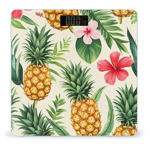 Automatic Switch Digital Bathroom Weighing Scale Smart Scale for Body Weight Tropical Flowers Vintage Pineapple