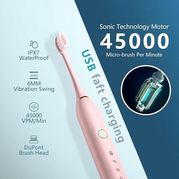 3 Pack Electric Toothbrush for Adults6 Mode Rechargeable Electric Toothbrushes with 12 Replacement Brush Head Fast Charge 2 Min and 30s Timer for Travel Business