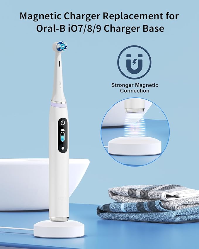 WUKUR Charger for Oral B iO Series Charging BaseCompatible with Oral B iO Electric Toothbrush 7/8/9/10 Series Magnetic Travel Charger Base Model 3768 Power Cord(White)