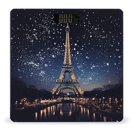 Night Paris Eiffel Tower Scale with LCD Precision Weighing Scales Sturdy Tempered Glass Weight Scales Easy-to-Read Anti-Slip Weight Digital Bathroom Scale for Daily