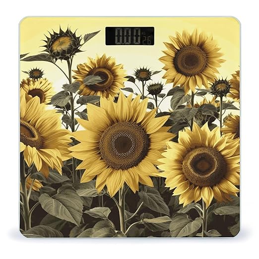Yellow Sunflower Floral Bathroom Scale for Body Weight Bathroom Weighing Scale with Backlit LCD Display Highly Accurate Measures Weight Up to 180kg