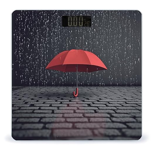 Red Umbrella in Rain Scale for Body Weight Accurate Digital Bathroom Scale Toughened Glass High Precision Scales Smart Weight Scales with Large LCD Backlight Display Weighing Machine