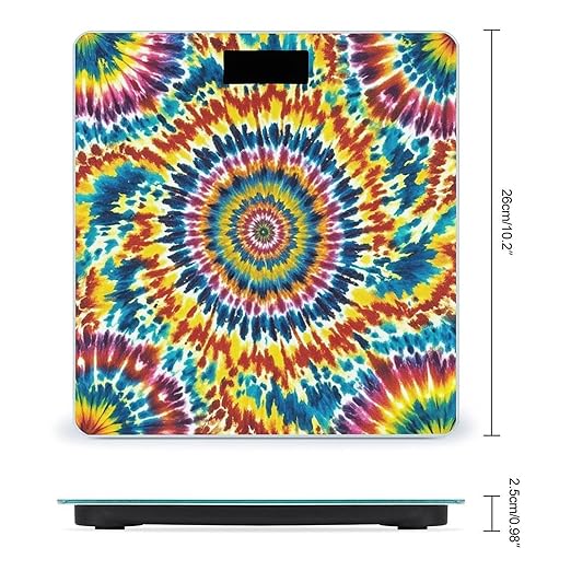 Color Tie Dye Bathroom Scale Automatic Power On/Off Body Scales LCD Backlight Display Square Digital Scale Rounded Corners Bathroom Scales for Home Bedrooms