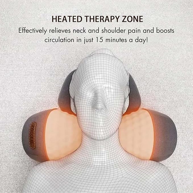 3-in-1 Heated Neck Massage Pillow | Memory Foam Cervical Support | Relaxation Pillow for Home &amp Office (Black)