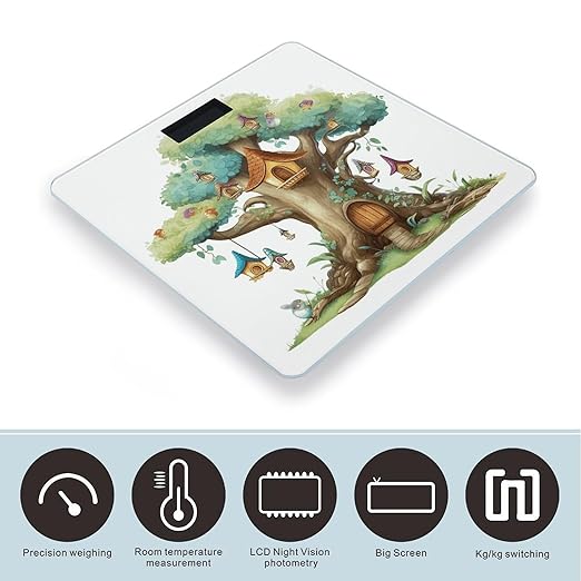 Cute Fairy Tree Digital Bathroom Scale for Body Weight with High Precision Digital Weighing Scale with BMI Clear LCD Display and Step-On Measures Weight Up to 180kg