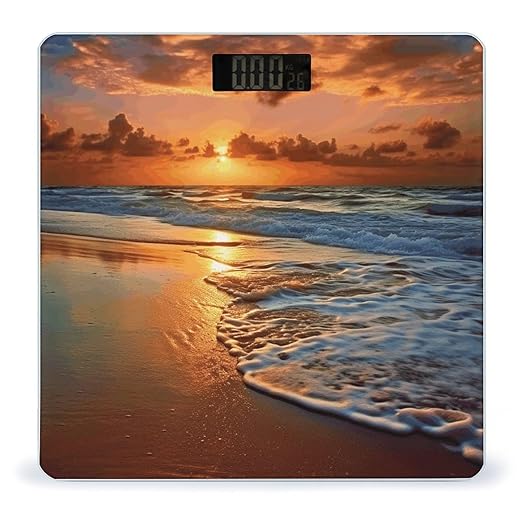 Evening Beach Sea Water Bathroom Scale Large LCD Backlight Display Digital Scale Rounded Corners Body Scales Automatic Power On/Off Bathroom Scales for Home Bedrooms