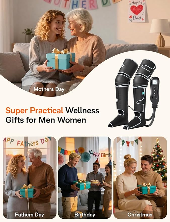 ALLJOY Leg Massager for Circulation and Pain Relief FSA Gifts for Men Women Dad Mom Leg Massager with Heat and Compression 2 Heat 5 Modes 4 Intensities 4 Extenders