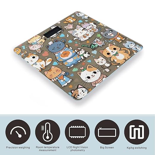 Lovely Cartoon Cats Bathroom Scale for Body Weight LCD Display Digital Bathroom Scale Tempered Glass Bathroom Weight Scales Fashion Smart Scales for Home Bedroom 400 Lb