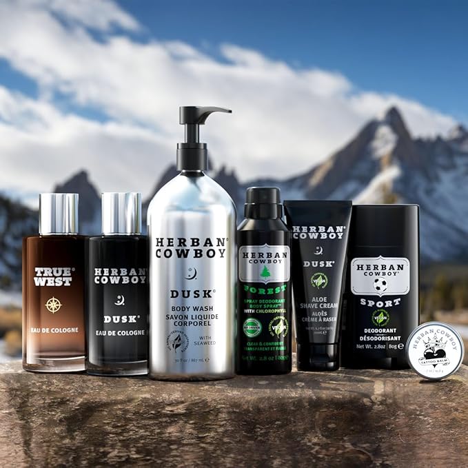 Herban Cowboy Dusk Body Wash 30 oz Aluminum Bottle and 64 oz Refillable Pounch