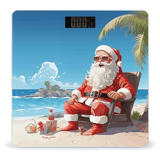 Santa Claus at Beach Bathroom Scale Ultra-Bright Liquid Crystal Screen Weight Scale Accurate Bathroom Body Scales for Body Weight Bathroom Pet Home Bedroom Gift-Giving