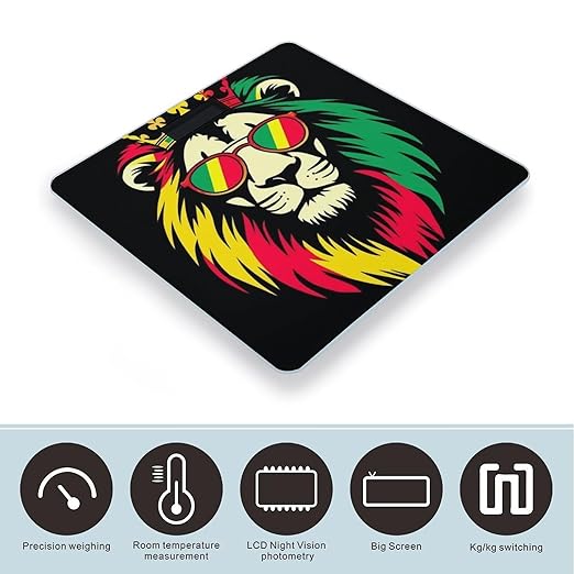 Women's Digital Bathroom Weighing Scale Automatic Switch Energy Saving Scale Smart Scale for Body Weight Reggae King Rasta Flag Lion Black