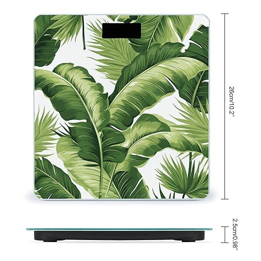 Cute Green Palm Leaves Scale for Body Weight Highly Accurate Digital Bathroom Scale Sturdy Tempered Glass Weighing Scales with LCD Display Fashion Body Fat Smart Scales 400lb