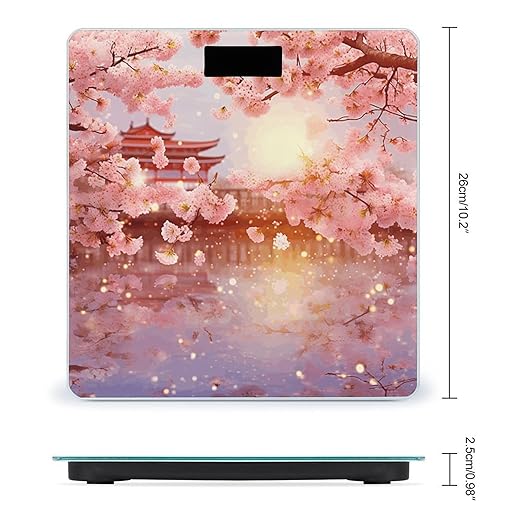 Digital Bathroom Scale for Body Weight Scale with Bright LCD Display High Accuracy Step-On Technology Auto On/Off Cherry Blossoms Digital Scales 400 Lbs /180kg