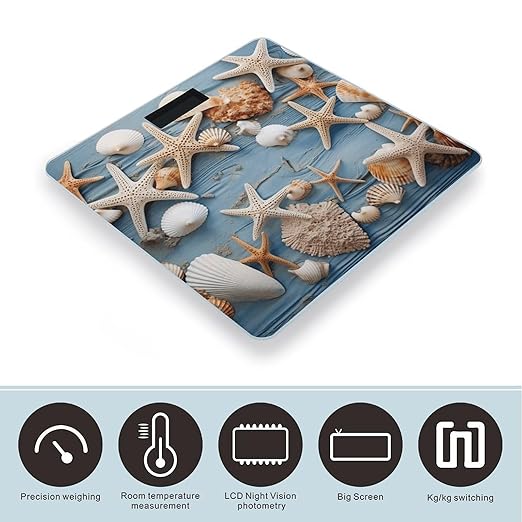 Shell Starfish Pattern Smart Scale for Body Weight Accurate Bathroom Scale with LED Display Digital Weight Scales Weighing Machine High Precision Scales for Bath Home