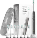 Aquasonic Vibe Series Ultra-Whitening Toothbrush – ADA Accepted Electric Toothbrush - 8 Brush Heads &amp Travel Case – 40000 VPM Motor &amp Wireless Charging - 4 Modes w Smart Timer – Charcoal Meta