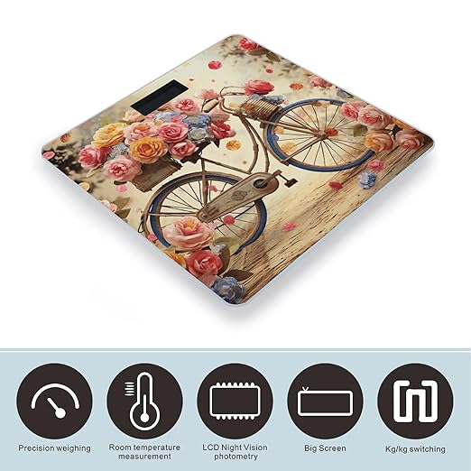 Flower Bicycle Scale for Body Weight Precision Bathroom Weighing Scales with Back Lit LCD Display Sturdy Tempered Glass Body Weight Scales Digital Bathroom Scale 400lb