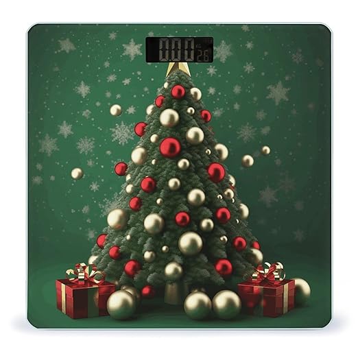 Round Ball Christmas Tree Scale for Body Weight High Precision Digital Weight Scales with LCD Display Anti-Slip Sturdy Slim Tempered Glass Bathroom Scale for Home Use