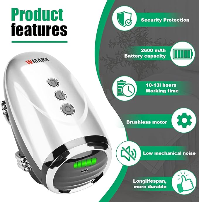 WMARK Barber Massager/Cordless HandheldMassager Charge Neck/Legs/Hand/FaceMassager 2 Massage Nodes 2600AMHSilver