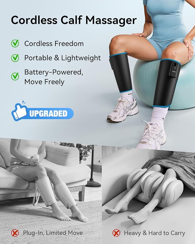 FIT KING Cordless Calf Massager – Rechargeable Leg Compression Massager for Circulation Edema RLS Pain Relief &amp Recovery 6 Intensities 3 Modes Portable Gift for Mom Dad Athletes