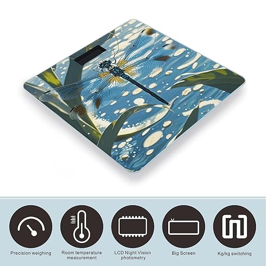 Blue Dragonfly Bathroom Scale for Body Weight LCD Display Digital Bathroom Scale Tempered Glass Bathroom Weight Scales Fashion Smart Scales for Home Bedroom 400 Lb