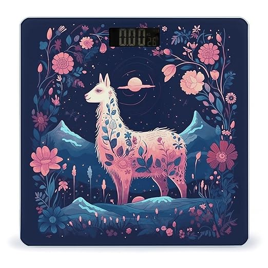 Starry Night Alpaca Scale for Body Weight Precision Bathroom Weighing Scales with Back Lit LCD Display Sturdy Tempered Glass Body Weight Scales Digital Bathroom Scale 400lb