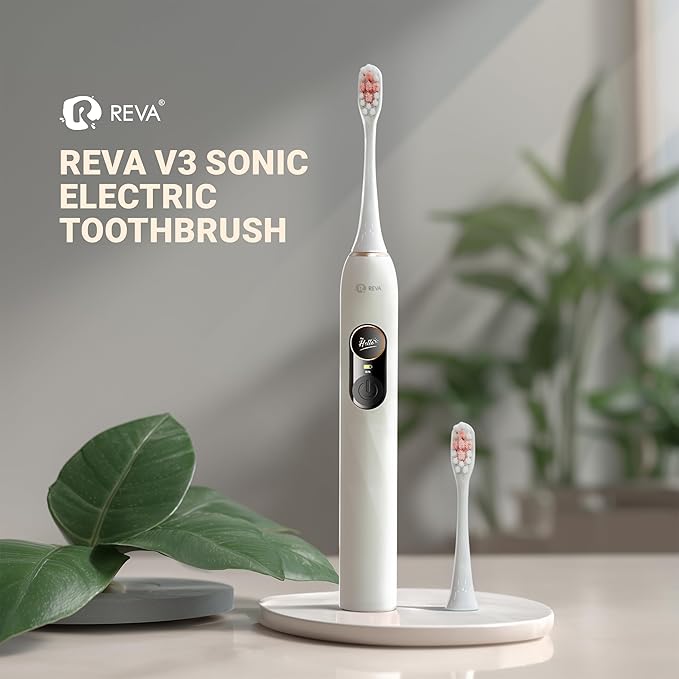 V3 Sonic Electric Toothbrush for Adults - Dual Display 5 Cleaning Modes Up to 200 Days Battery on a Single Charge 4 Brush Heads &amp IPX7 Waterproof Design