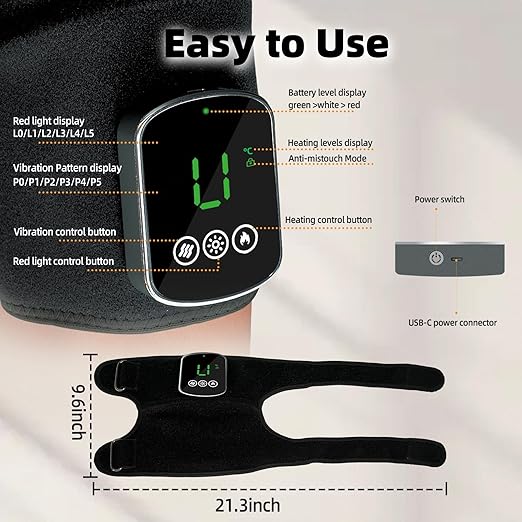 Red Light Therapy for Knee &amp Elbow Vibration &amp Heated Massage for Knee Brace660nm&amp850nm Red Light Therapy Heated Device for Joint Elbow Shoulder Pain Relief