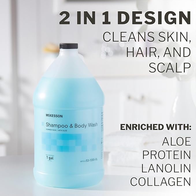 McKesson Body Wash and Shampoo - 1  Gallon Bulk Refill Full Body Wash with Aloe Summer Rain Scent - Sensitive Skin &amp Hair 2‑in‑1