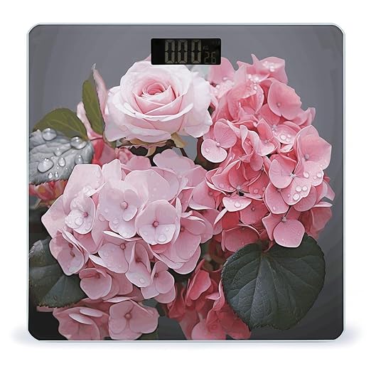 Pink Rose Hydrangea Scale for Body Weight Digital Bathroom Scale Precision Smart Weighing Scales with Clear LED Display Accurate High Precision Scales Weighing Machine