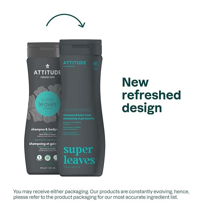 ATTITUDE 2-in-1 Body Wash and Hair ShampooEWG Verified Shower GelDermatologically TestedMade with Naturally Derived IngredientsVegan Personal CareBlack Willow and Aspen16 Fl Oz(Pack of 2)