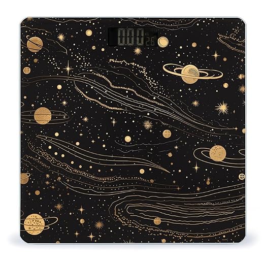 Gold and Silver Space Themed Weight Scale Digital Electronic Scales Bathroom Scale Larg LCD Backlight Display High Precision MeasurementsTempered Glass