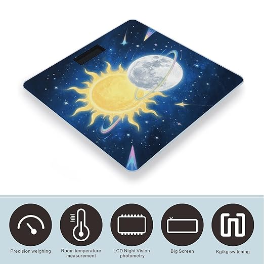 Moon Sun Scale for Body Weight Sturdy Tempered Glass Weighing Scales with LCD Display Accurate Digital Bathroom Scale Convenient Body Fat Smart Scales Easy Read