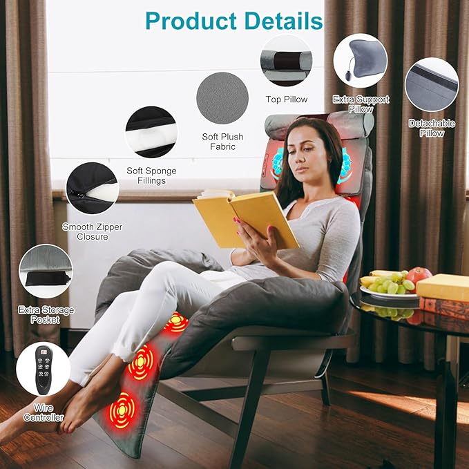 Full Body Massage Mat with Heat &amp Movable Shiatsu Neck Back Massager Pillow &amp Foot Massager Massage Mattress Pad with Top Pillow Lumbar Support 10 Vibration Motors 3 Heating Pads &amp 9 M