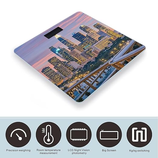 Los Angeles Skyline Scale for Body Weight Accurate Digital Bathroom Scale Toughened Glass High Precision Scales Smart Weight Scales with Large LCD Backlight Display Weighing Machine