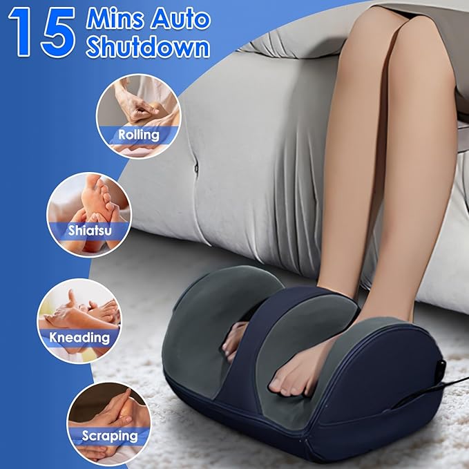 Foot Massager for Neuropathy with 3 Modes &amp 3 Intensities Electric Foot Calf Thigh Arm Massager for Plantar Fasciitis Neuropathy ReliefGift for Mom Day Valentine's Day (Blue-Non-Removable Partit