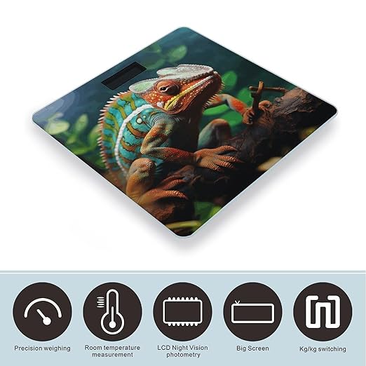 Cute Chameleon Bathroom Scale Large LCD Backlight Display Digital Scale Rounded Corners Body Scales Automatic Power On/Off Bathroom Scales for Home Bedrooms