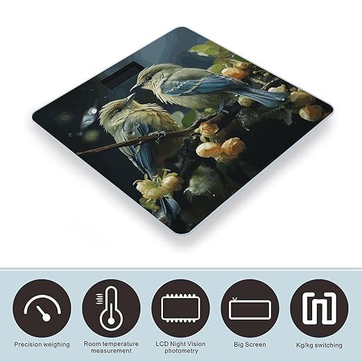 Green Leaves and Birds Scale for Body Weight Digital Bathroom Scale Accurate Smart Weight Scales with Large Display Weighing Machine High Precision Scales