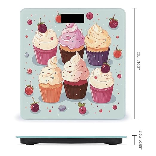 Delicious Cupcakes Bathroom Scale Large LCD Backlight Display Digital Scale Rounded Corners Body Scales Automatic Power On/Off Bathroom Scales for Home Bedrooms