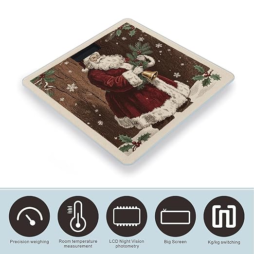 Christmas Santa Claus Print Scale for Body Weight Sturdy Tempered Glass Weighing Scales with LCD Display Accurate Digital Bathroom Scale Convenient Body Fat Smart Scales Easy Read